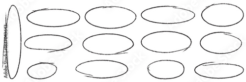 Circle hand drawn isolated on white background. Collection of different hand drawn Black circles. For web site, logo and text check. Black Color. EPS 10.