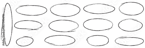 Circle hand drawn isolated on white background. Collection of different hand drawn Black circles. For web site, logo and text check. Black Color. EPS 10.