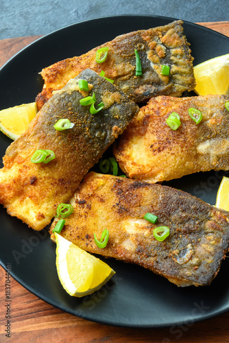 Pieces of fried carp fish. Traditional Polish Christmas dish