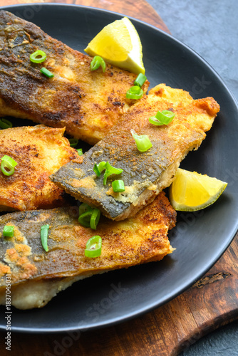 Pieces of fried carp fish. Traditional Polish Christmas dish