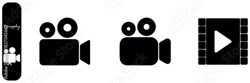 
Flat vector illustration, media icons, video symbols, play button, pause icon, camera graphic, film reel, clapperboard icon, video player, streaming design