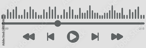 video player interface with play button, timeline, sound control, and fullscreen option, graphics icon set