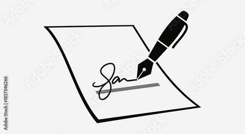 Pen Signing Document Icon – Signature and Agreement Illustration