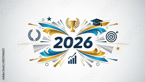 2026 graduation and success concept featuring academic symbols and growth charts ideal for educational or New Years themes