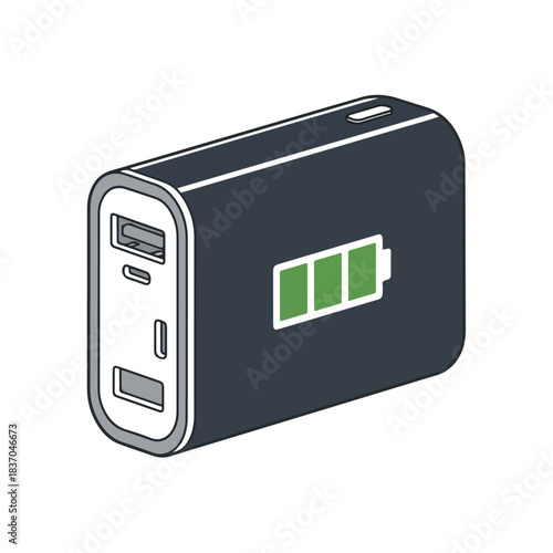 Modern Power Bank Illustration with Battery Indicator and USB Ports
