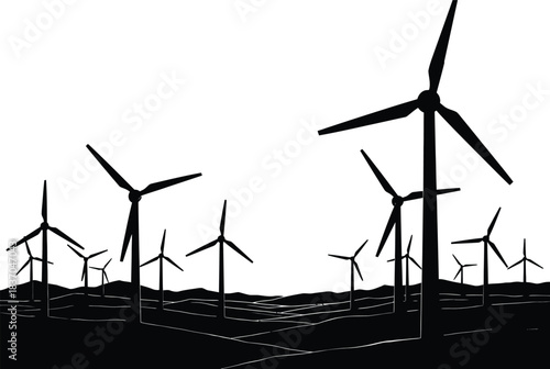 Silhouette of wind turbines against a bright sky representing clean energy and sustainability