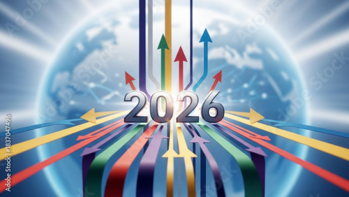 Bright future ahead 2026 global growth arrows ascending towards success and opportunity worldwide