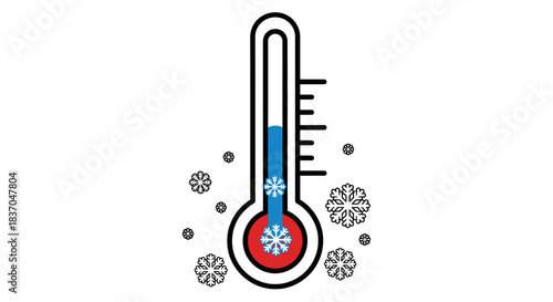 Simple vector illustration of a thermometer showing cold temperature with snowflakes a flat design element for weather forecasts and winter concepts