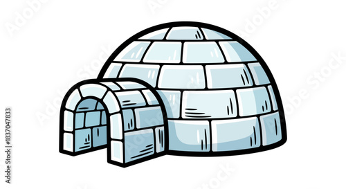 Cartoon igloo a hand drawn ice house made of snow blocks representing a winter dwelling or arctic shelter for various designs