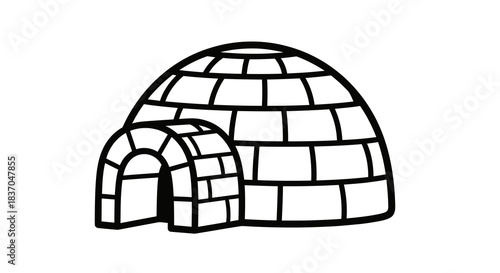 Simple black and white outline igloo icon a minimalist vector illustration for winter themes or arctic concepts isolated on white background
