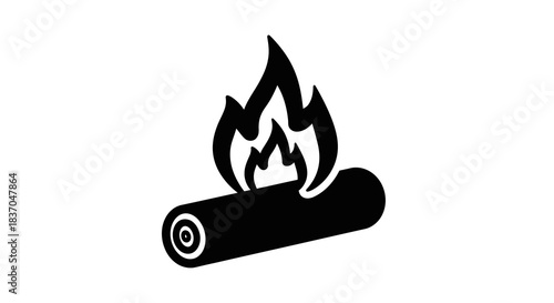 Black silhouette icon of a burning log a simple flat vector design element for web and mobile apps ideal for camping energy or warning concepts