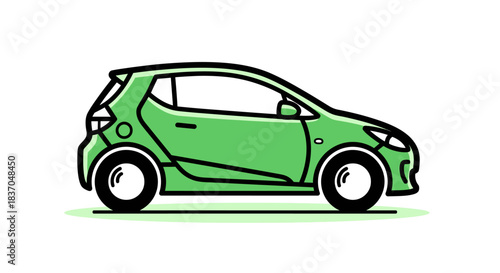 Green compact car illustration simple flat vector design for automotive industry transportation concept isolated on white