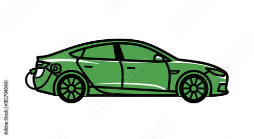 Green electric car charging modern sedan vehicle with plug connected eco-friendly transportation concept for automotive industry