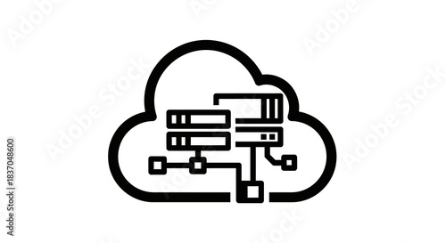 Cloud computing server network outline icon minimalist black and white symbol for data storage and internet technology applications