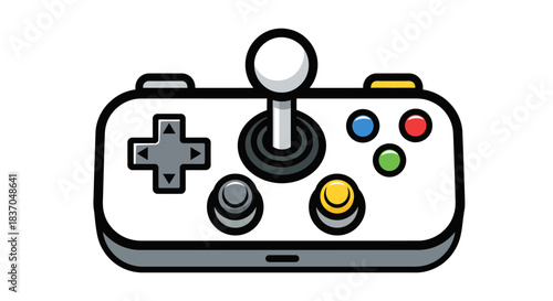 Classic video game controller featuring a joystick and colorful buttons a flat vector illustration for gaming apps and entertainment websites isolated on white