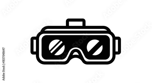 Black virtual reality headset glyph icon a minimalist flat vector illustration for gaming metaverse and digital experience concepts isolated on white background