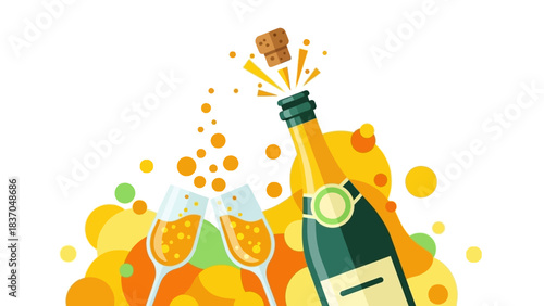 Sparkling Champagne Bottle Pop – Party Illustration