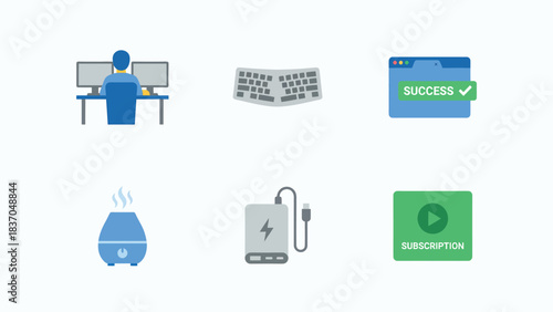 Set of Technology and Digital Business Icons Success Subscription Work and Gadgets for Web and App Design
