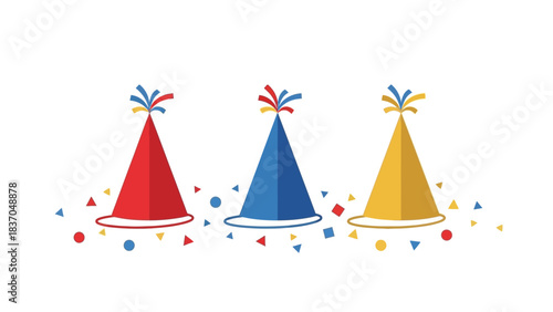 party hats and confetti