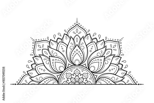 Circular pattern in form of mandala with flower for Henna, Mehndi, tattoo, decoration. Decorative ornament in ethnic oriental style. Outline doodle hand draw vector illustration.