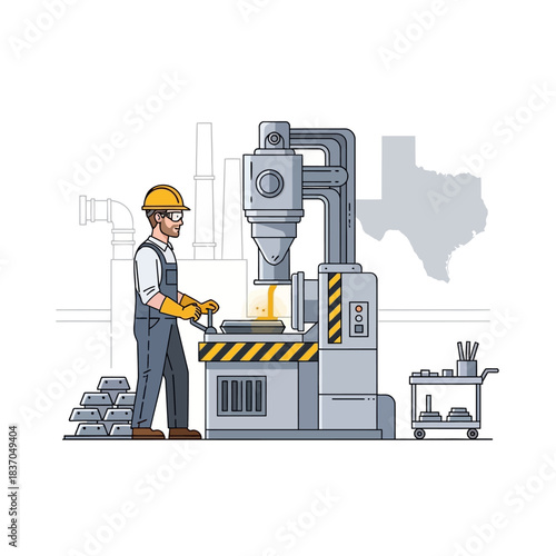 Worker operating heavy industrial machinery in a factory setting.