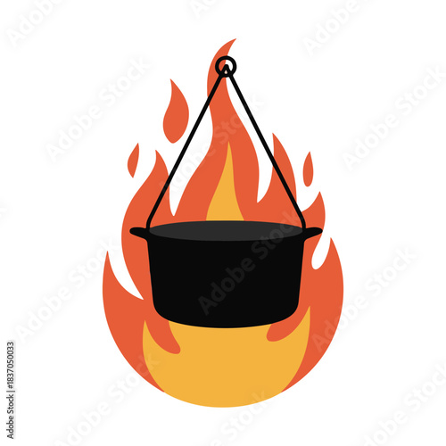 PrinOutdoor Camping Cooking Setup Icon Illustrationt