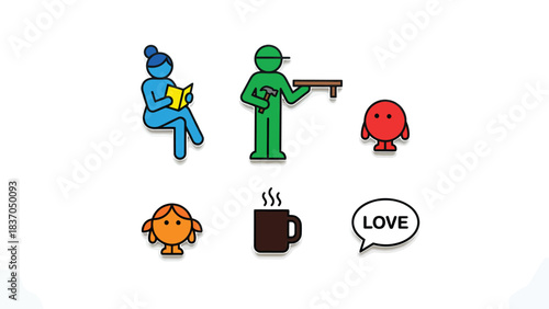 Diverse stick figure characters representing various activities and emotions perfect for concept illustration education and storytelling Simple cartoon icons with clean design and white background