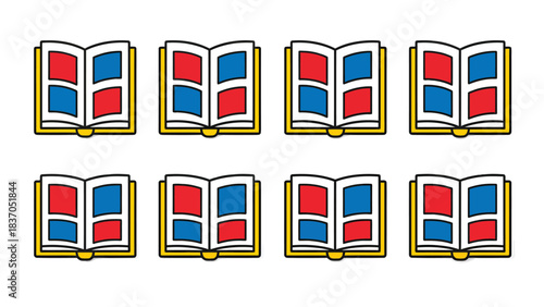 Open Books with Red and Blue Squares Pattern Education Learning Concept Graphic Design Element
