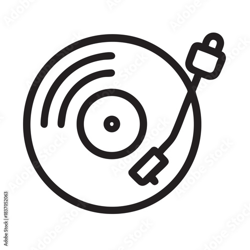 Record player line icon black, turntable and vinyl disk outline symbol, vector art object