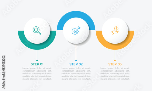 Vector template circle infographics. Business concept with 3 options and parts. Three steps for content, flowchart, timeline, levels