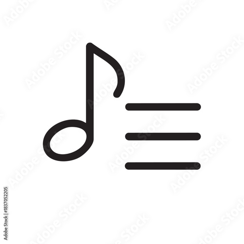 Note and playlist line icon black, sound track and audio sequence outline symbol, vector
