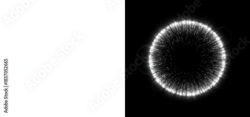 White glowing circular burst with radiant particle explosion effect