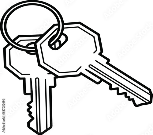 Minimalist vector outline collection of multiple keys attached to keyrings, ideal for security, access, house ownership, and property pictogram graphics