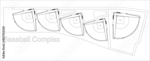Top Down 2D Plan View of a Baseball Complex Layout