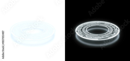 futuristic glowing hud ring with digital interface circuitry