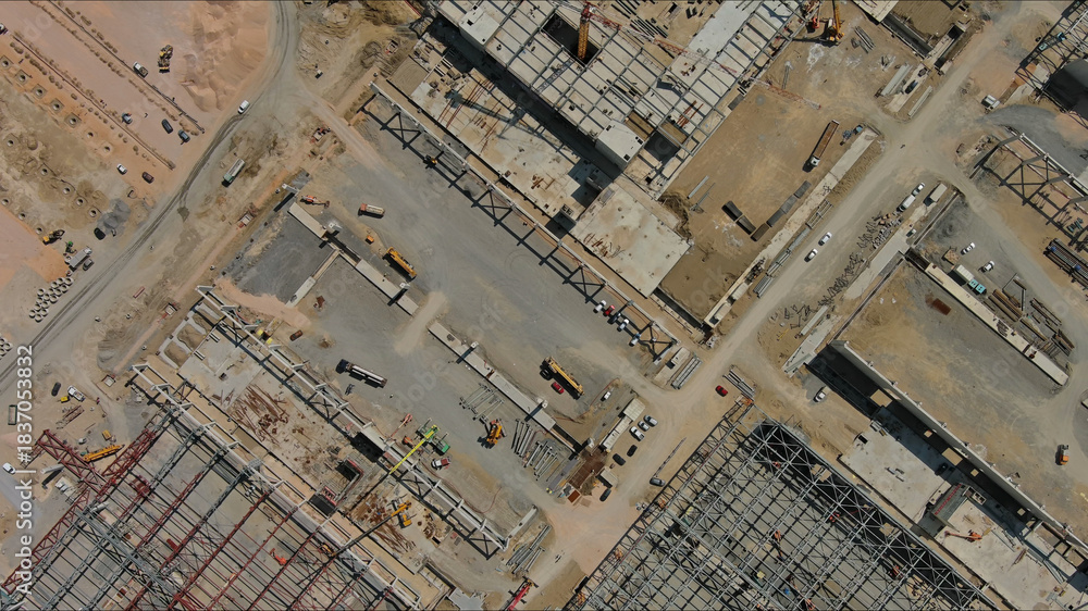 Obraz premium Industrial construction site construction equipment and materials