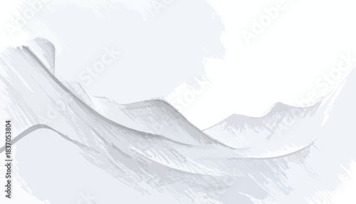 Gray, soft mountain landscape in textured brush strokes