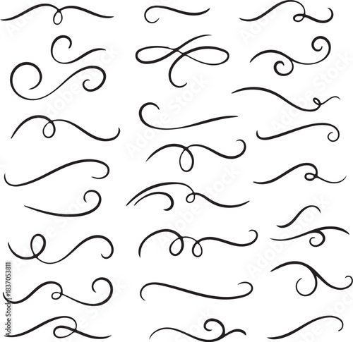 Vector set of decorative vintage floral swirl scroll elements for design, frame, border, and wedding decoration pattern illustration art