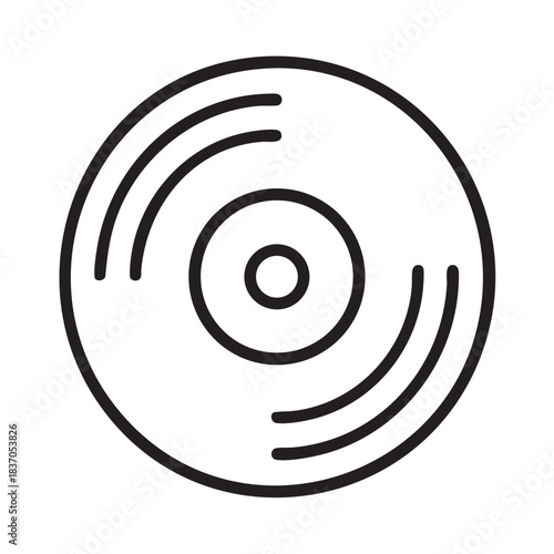 Vinyl record icon with grooves vector illustration in outline style for sound playback