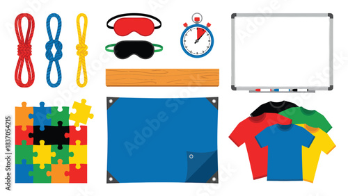 Collection of Outdoor Team Building and Sports Equipment Objects for Activities and Games