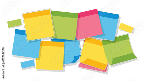 Colorful sticky notes layered and scattered