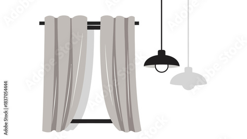 Curtains and hanging lamps