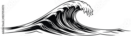 Black and White Crashing Ocean Wave Illustration water
