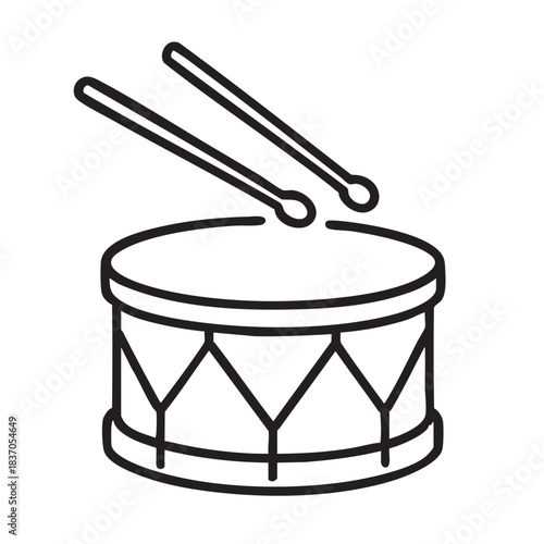Drum with drumsticks, illustrating percussion instrument for band or orchestra