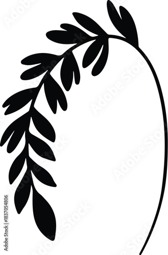 Black Silhouette of a Drooping Branch with Leaves foliage