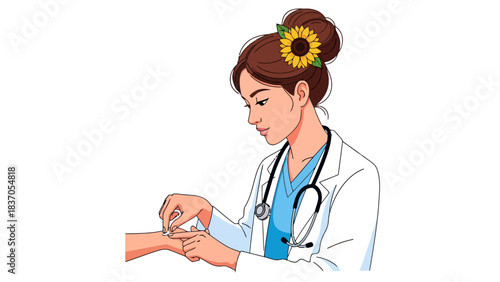 Doctor checking a pulse on a patients wrist