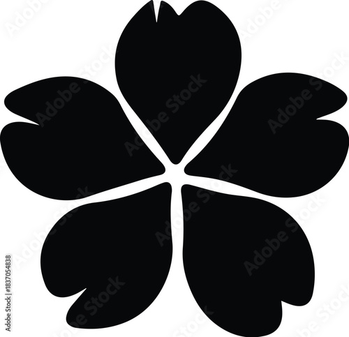 Black silhouette of a five-petal flower on white background Keywords: flower, blossom, petal