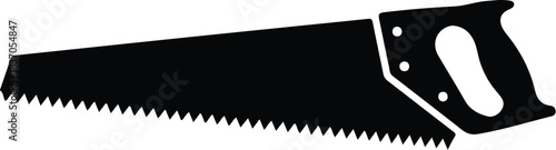 Black silhouette of a hand saw on a white background