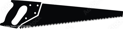 Black silhouette of a hand saw on a white background