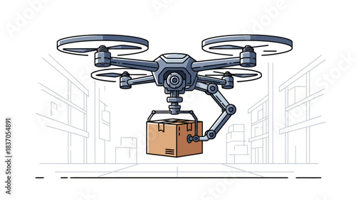 Drone delivering a package in a city setting